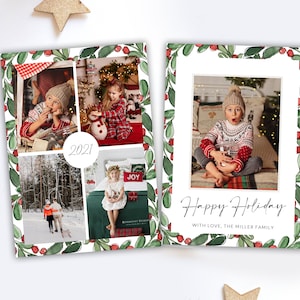 Psd Card Templates Christmas 5x7, Happy Holidays Card PSD Card with Pictures, Classic Christmas Card, Christmas Photo Cards Template