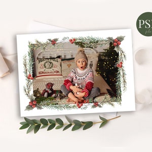 5x7 Foto Weihnachtskarte Photoshop Vorlage, druckbare Urlaub Fotokarte, Aquarell Rahmen, PSD Urlaub Foto Grußkarte PSD