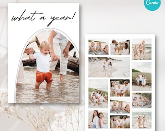 What A Year Card Photo Collage, Year in Review Card Template Canva, Holiday Photo Card Template Oval, Printable Arch Photo Card Collage 5x7