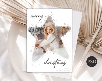 Star Christmas Photo Card Template, 5x7 Printable (PSD)