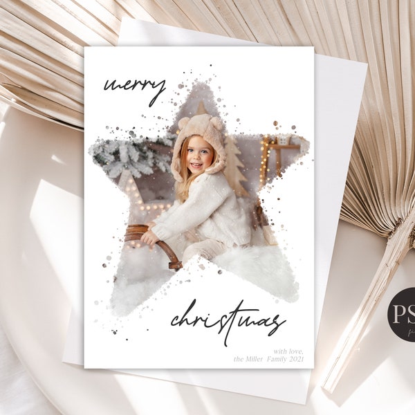 PHOTOSHOP 5x7 Christmas Card Editable Star for photographers, Printable Holiday Photo Card Template, Editable Christmas Card for Photoshop