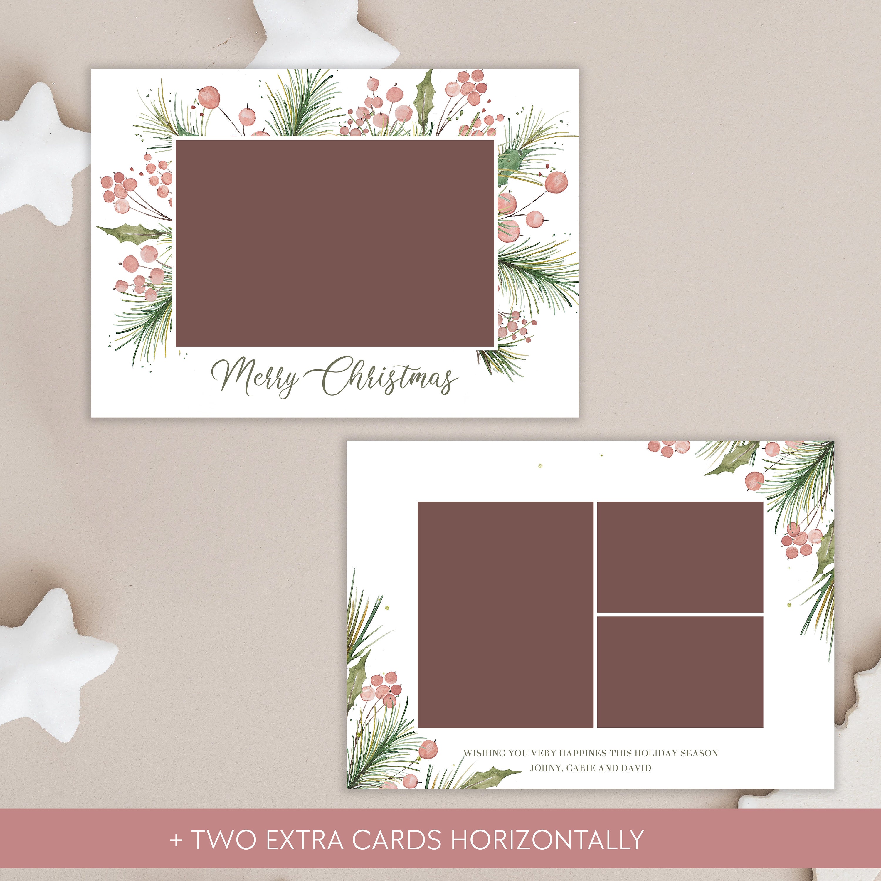 Pink Watercolor Christmas Photo Card Template, Photoshop, Canva ...
