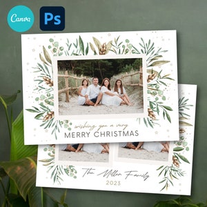 Modelo de cartão digital de boas festas 5x7, modelo de cartão de Natal com fotografia, editável no Canva/Photoshop, modelo de cartão de Natal PSD