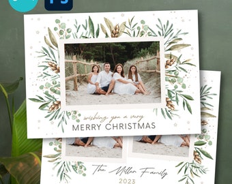 Merry Christmas PSD Card Template Photoshop & Canva Holiday Photo Card Template Editable DIY Photo Collage