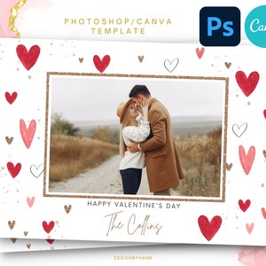 Klasse Valentinstag Karte CANVA / PHOTOSHOP Vorlage, druckbare Happy Valentines Foto Kartenvorlage, Valentinstag Kartenvorlage, Geschenk für Sie