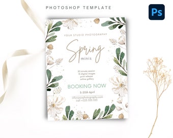 Spring Mini Session Photography Marketing Template, Easter Minis Flyer Without Photo, Flowers Spring Minis,Photoshop Spring Session Template