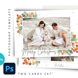 Plantilla de tarjeta navideña naranja Plantilla de PHOTOSHOP o CANVA, acuarela, imprimible, autoeditable, personalizada, descarga digital instantánea