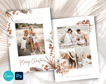 BOHO Christmas Card Template Photoshop, Printable Holiday Photo Card, Photography Christmas Card Template Bronze, For Photographers