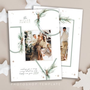 Plantilla de tarjeta fotográfica navideña, tarjeta Joy To The World, tarjeta navideña de descarga instantánea, minimalista vertical de doble cara y editable con Photoshop