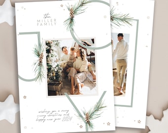 Classic Holiday Card Photo Template Edit in Photoshop,  Joy To the World Photo Christmas Card Printable Download
