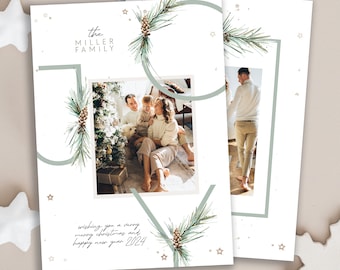 JOY Holiday Photo Card Printable, DIY Christmas Card Template PSD, Holiday Photo Card with Photo,  Photo Card Template for Photographers