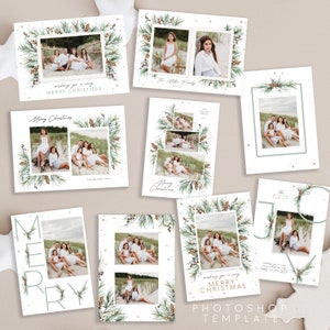 Plantilla de paquete de tarjetas navideñas en formato PSD para Photoshop, paquete de tarjetas navideñas editables en formato PSD, paquete de tarjetas navideñas con fotos de 5 x 7, paquete de tarjetas navideñas en formato PSD