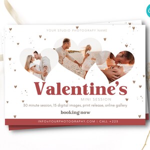Valentine Photoshoot Ad Heart Three Photos Mini Session - Canva Template