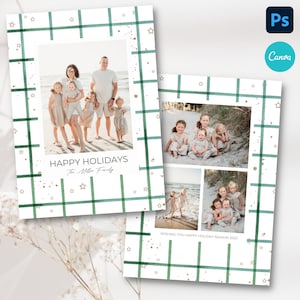 Modello modificabile per biglietto di Natale a quadri 5x7 - Perfetto per 4 foto in Canva/Photoshop