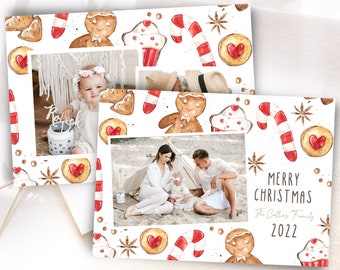 Gingerbread Christmas Photo Card Template, Fun Christmas Card Template 5x7, Happy Holidays Cards Photo,Editable Christmas Cards For Children