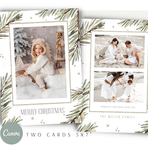 Weihnachtskarten Template, Salbei Grün CANVA Template, Eigene Botschaft, Merry Christmas Vertikal Weiß und Grün für DIY Greenery Weihnachtskarte