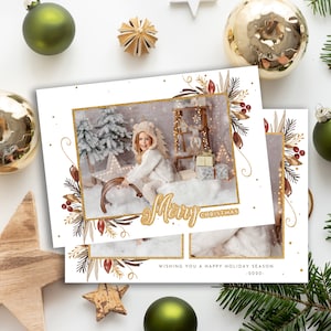 Gold Christmas Card Template 5x7, Photocard Template, Holiday Photo Card Template, Photoshop Photo Template For Photographers