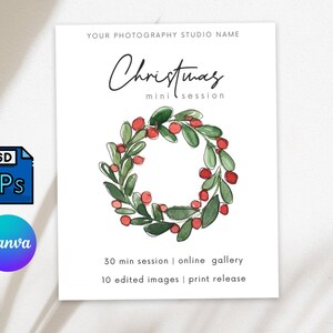 Christmas Session Minimalist Template Photography Promotion, Watercolor Wreath, Instant Download, 4x5 Mini Session Digital Download