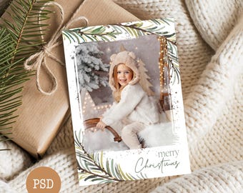 Editable 5x7 Christmas Photo PSD Card Template for Adobe Photoshop - Instant Download PSD File