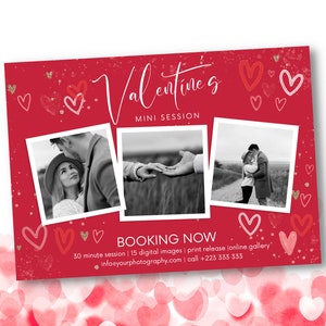 Valentine Day Minis Flyer Session Photoshop Template For Three Photos, Digital Download