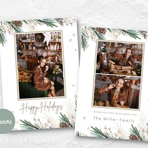5x7 Foto Weihnachtskartenvorlage für CANVA, Frohe Feiertage Karten Foto mit Kiefernzapfen, Foto Weihnachtskartenvorlage für Familie