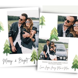 Modelo de cartão de foto de Natal 5x7, cartões postais de Natal verdes simples Photoshop, cartão de árvore de Natal, cartão de foto para impressão Photoshop PSD
