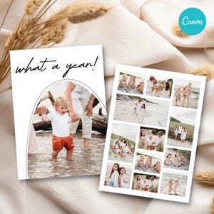 Qué tarjeta de año nuevo, collage de fotos de Hola 2025, tarjeta imprimible de Feliz Año Nuevo, tarjeta navideña de Arch, tarjeta con varias fotografías para descarga digital
