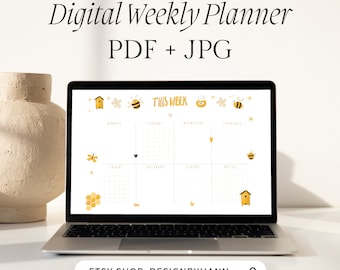 Honey Bee Weekly Planner Template - Printable Cottage Planner A4 Horizontal Digital Download PDF & JPG