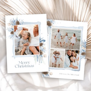 Blue PSD Christmas Card Template 5x7, Printable Holiday Photo Card PSD File, Family Christmas Photo Card PSD Photoshop Editable, Light Blue