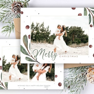 Foto Weihnachten 5x7 Kartenvorlage für Fotografen, traditionelle Weihnachtskarte, horizontale Weihnachtskarte PSD, klassische Weihnachtskarten Vorlage