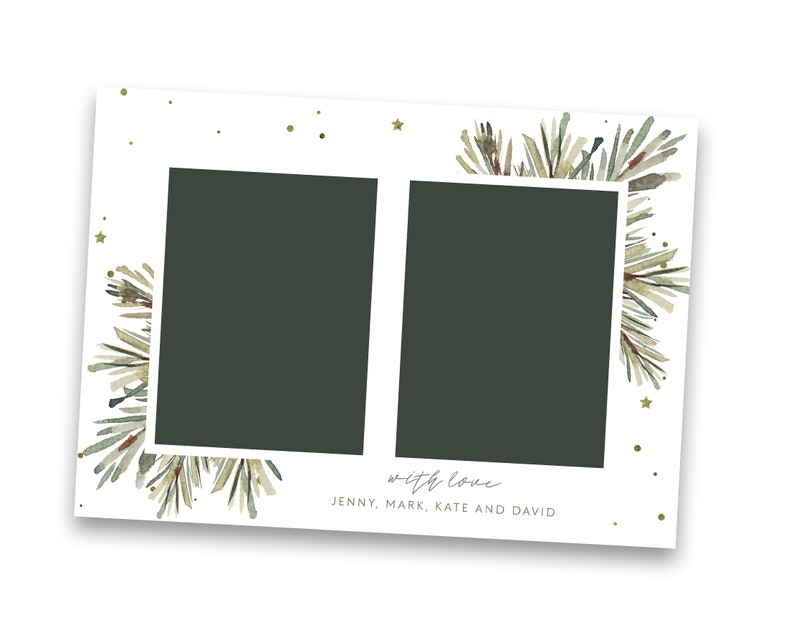 greenery christmas cardeditable in photoshop, size 5x7 inches, landscape christmas card with greenery watercolor christmas branches,landcape christmas card template psd editable in photoshop