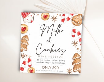 Milk and Cookies Mini Session Template | Christma Photography Marketing | Holiday Photo Canva Flyer