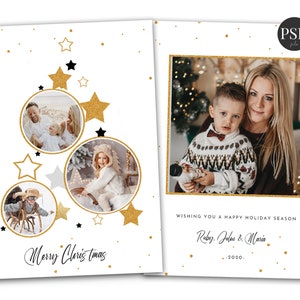 Colagem de fotos de árvore de Natal 5x7 para modelo de Photoshop, cartão de Natal, cartões de Feliz Natal, modelo de cartão de aquarela para fotógrafos