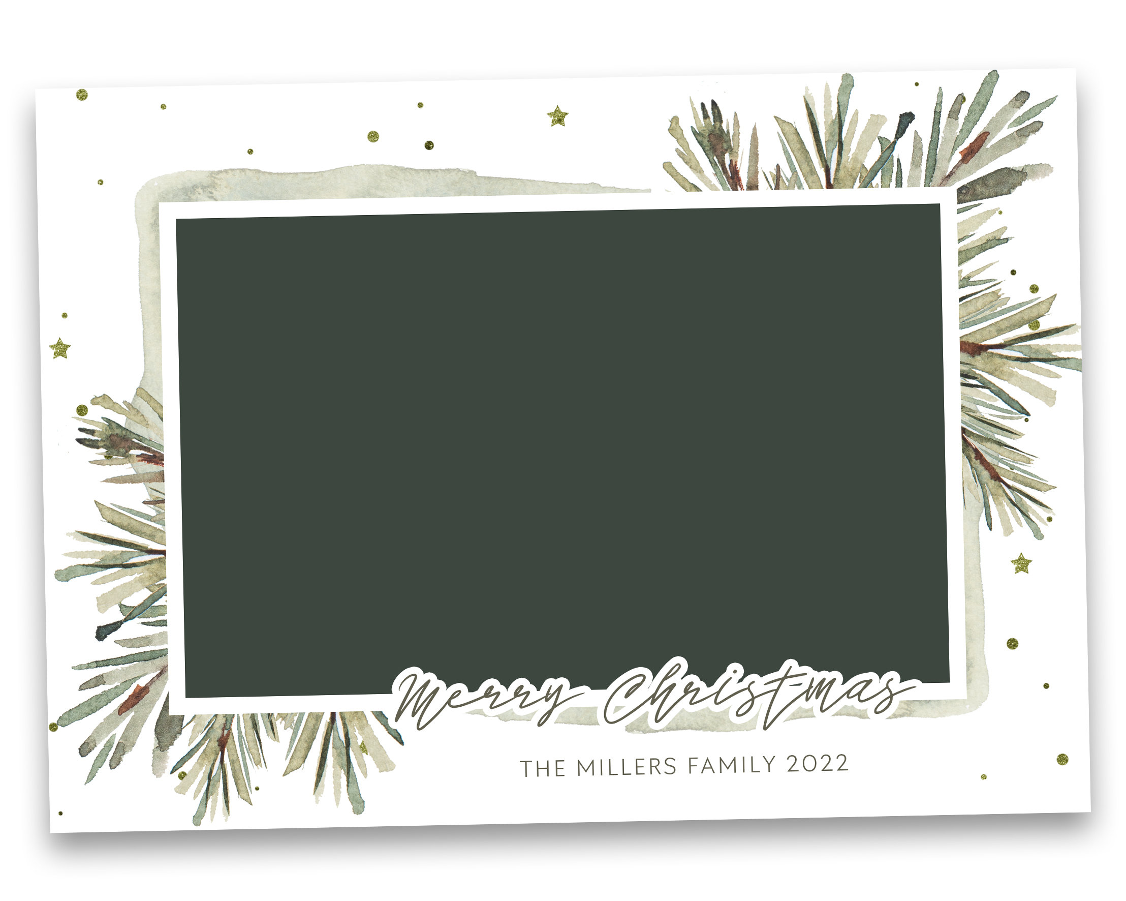 greenery christmas cardeditable in photoshop, size 5x7 inches, landscape christmas card with greenery watercolor christmas branches