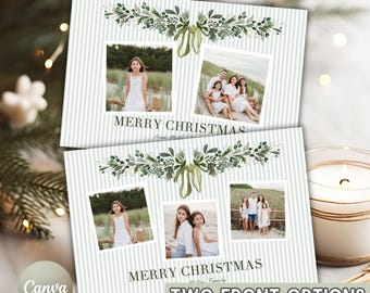 Bow, Striped and Garland Photo Christmas Card - 4x6