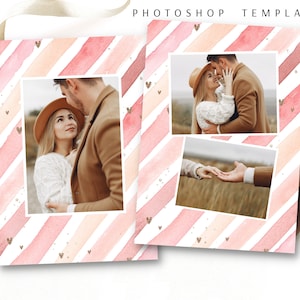 Pink Valentine Photo Card Template 5x7, Instant Download,  Watercolor Card Template for Photoshop, Digital Download