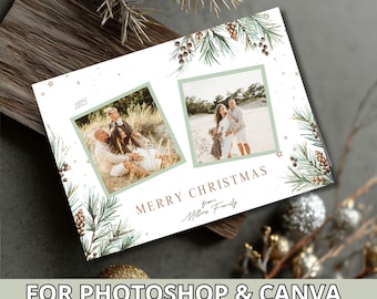 PSD Christmas Photo Collage Card of 2 Photos Edit in Photoshop/CANVA - DIY Holiday Photo Card Template Editable - Digital Download
