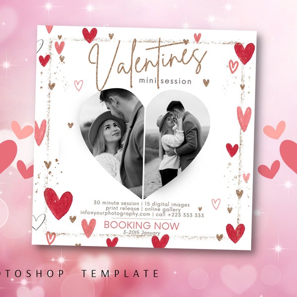 Valentine Mini Session Template, Marketing Board, Valentine's Minis, Template For Photographers, Valentine  Day Template, Photoshop Template