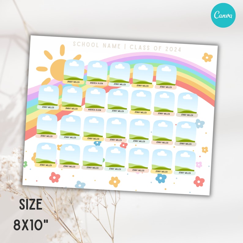 SCHOOL composite template, class photo template, class photo template canva, class composite template, editable in canva class composite, school class composite for canva, customizable canva design, rainbow class school composite