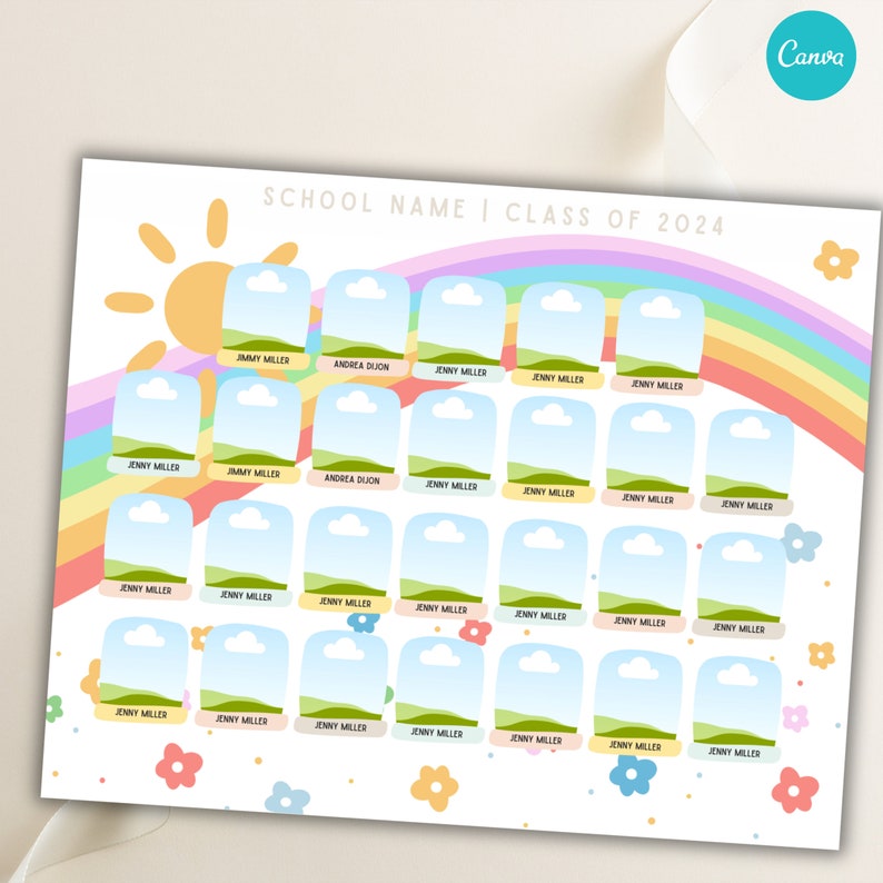 SCHOOL composite template, class photo template, class photo template canva, class composite template, editable in canva class composite, school class composite for canva, customizable canva design, rainbow class school composite