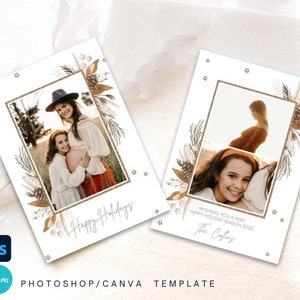 Weihnachtspostkarten Photoshop bearbeitbar Jahr im Rückblick, Boho Weihnachtskartenvorlage 5x7, Fotoweihnachtskartenvorlage, Frohe Weihnachtskarte