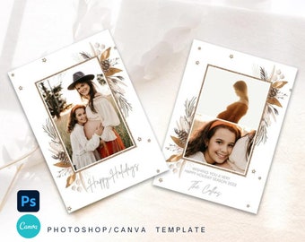 Boho Christmas Card Template Photoshop/Canva Holiday Cards Photo Gold Christmas Card Template Photography, Boho Christmas Card Template 5x7
