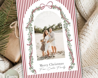 Red Ribbon and Garland Photo Holiday Card 4x6
