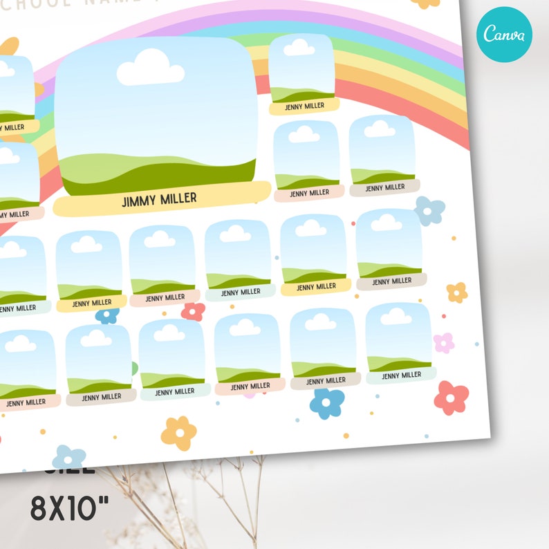 SCHOOL composite template, class photo template, class photo template canva, class composite template, editable in canva class composite, school class composite for canva, customizable canva design, rainbow class school composite