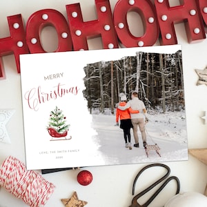 Weihnachtskarte PSD, bearbeitbare Weihnachtsfotokartenvorlage Druckbare Weihnachtskartenvorlage, horizontale Weihnachtskartenvorlage, 2025-Feiertagskarte