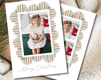 Holiday Striped Frame Photo Card Template PSD - Adobe Photoshop Editable