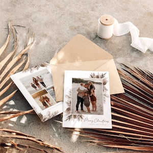 Photoshop kerst 5 x 7 fotokaartsjabloon, Boho foto kerstkaart PSD, herfst afdrukbare aquarel kerstfotokaart voor Photoshop
