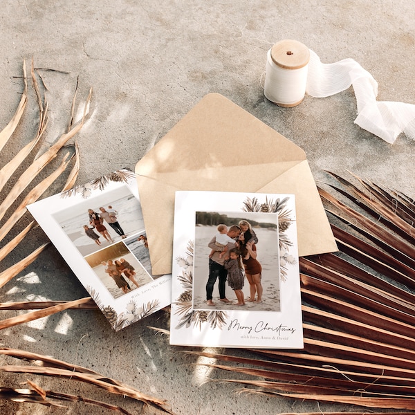 Photoshop Christmas Card Template Brown, Picture Holiday Cards, Bronze Card Photoshop Template 5x7, Photography Christmas Card Template Boho