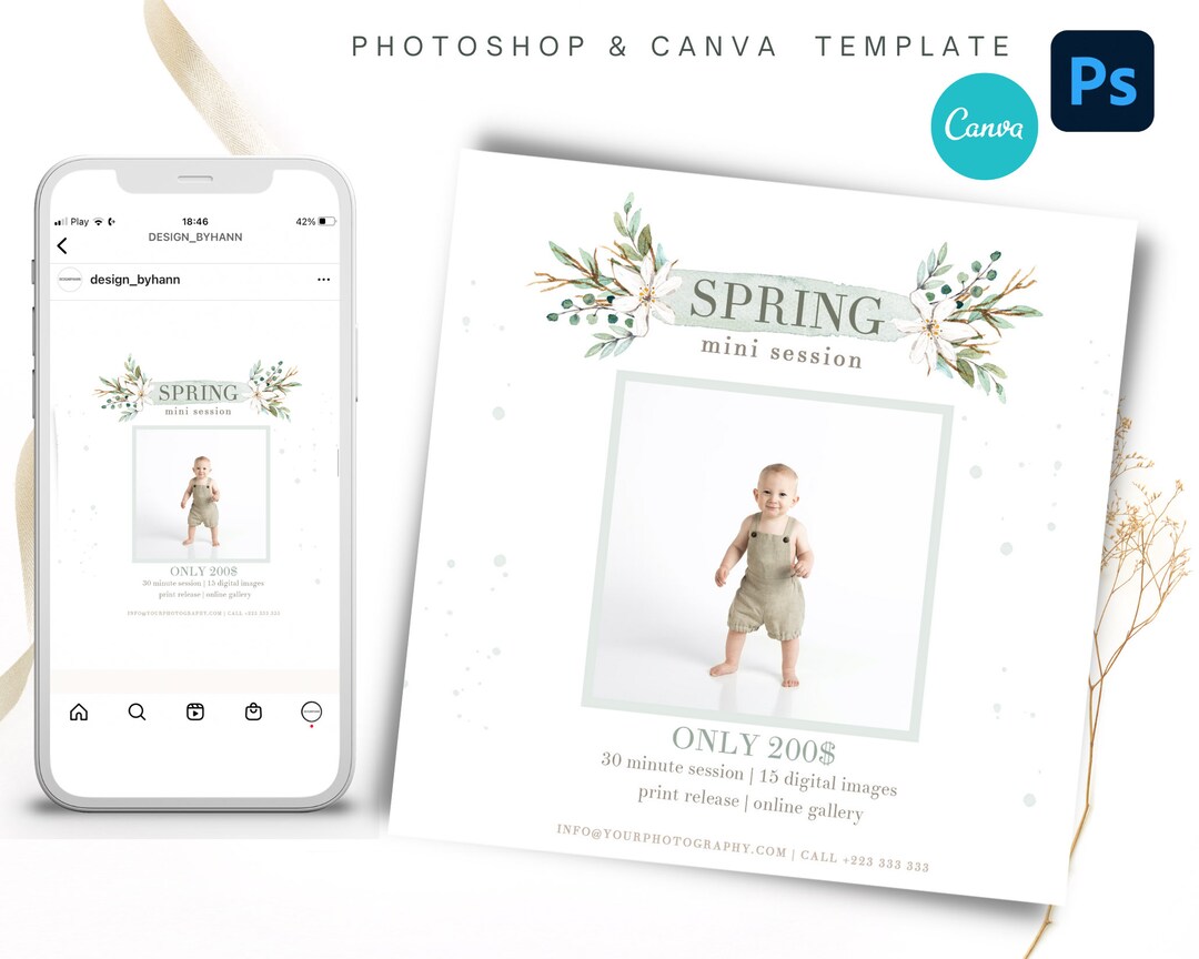 Spring Mini Session Template: Floral Photography Ad (PSD & Canva) - Etsy