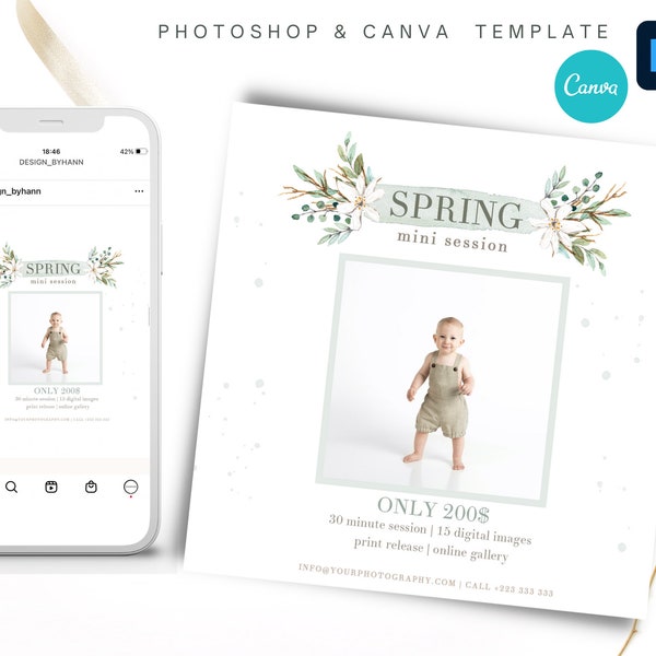 Spring Photography Mini Session Template, Editable Social Media Ad Digital Template PSD, Spring Mini Session Template for Email Marketing